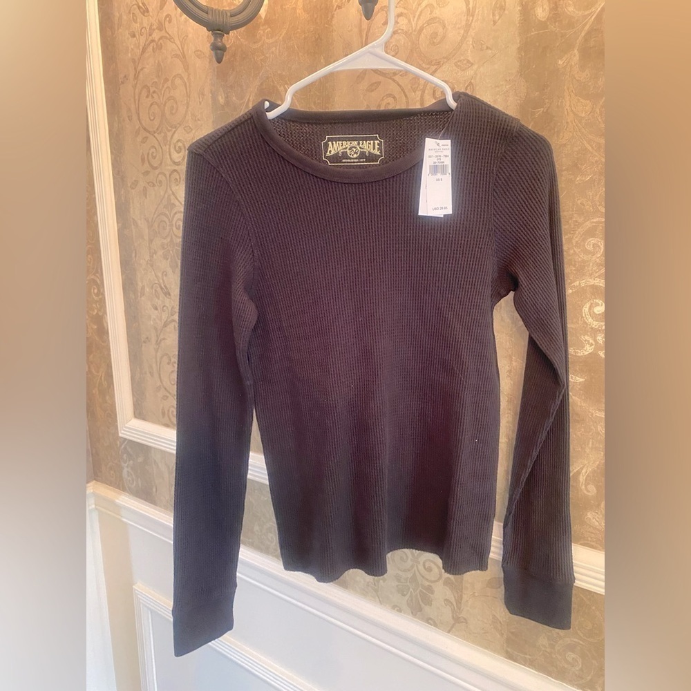American Eagle Dark Brown Waffle Knit Top
